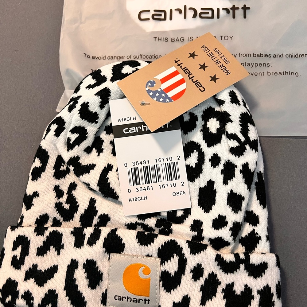 Carhartt Black and White Animal Print Beanie - Picture 2 of 3